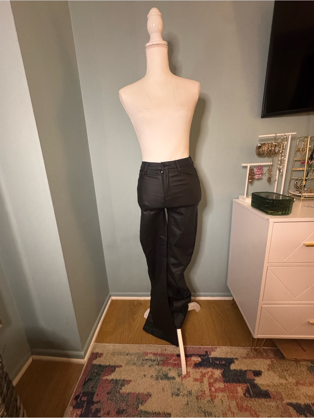 Women’s Faux Leather Boot Cut Jeans Pants Small